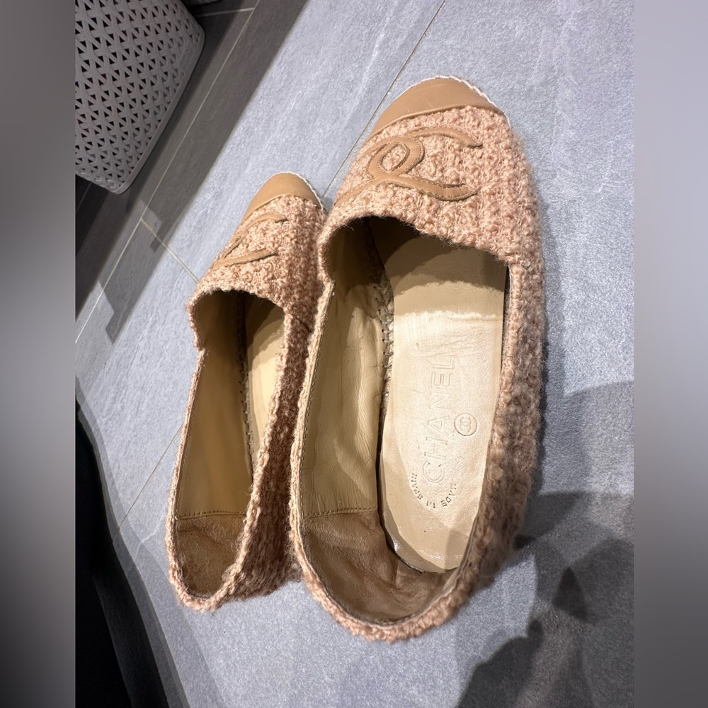 Chanel espadrille tweed/lambskin beige and brown - Picture 3 of 9